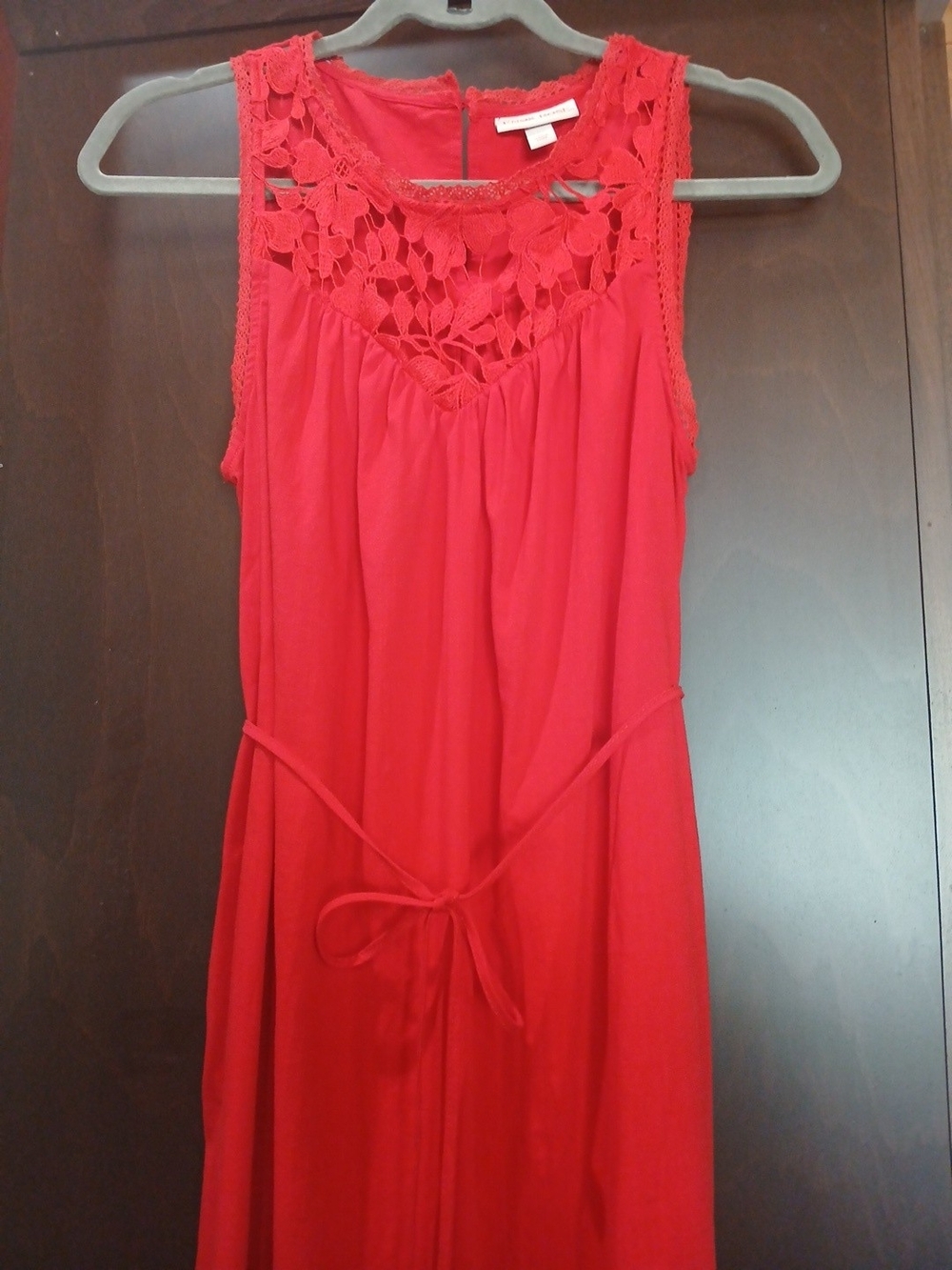Knox Rose Red Sleeveless Crochet-Yoke Dress